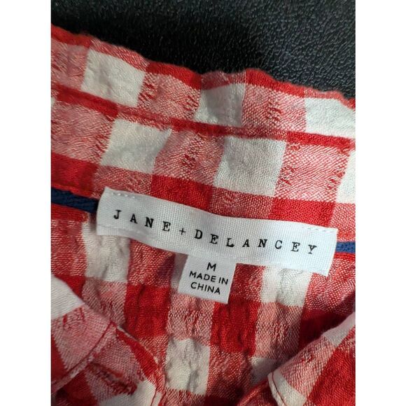 Jane + Delancey Top Red Gingham Check Short Sleeve Button Up Flowy Picnic Women' - Picture 3 of 4